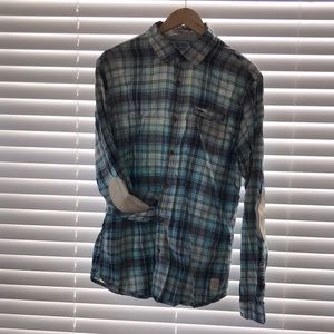Plaid button down with elbow pads